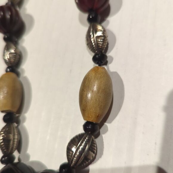 Vintage Carved Wooden Beaded Necklace Pendant Boho Tribal Ethnic Earthy - Picture 3 of 8